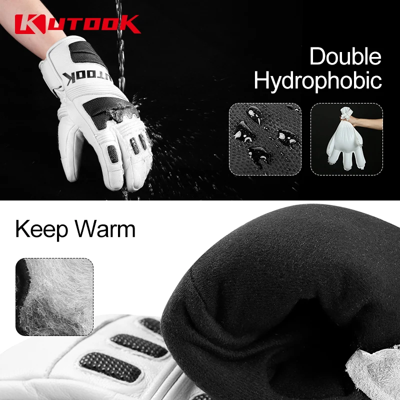 KUTOOK Winter Ski Gloves Goat Skin Thermal Skiing Snow Gloves Snowmobile Mitten Outdoor Snowboard Gloves Waterproof  Accessories 2