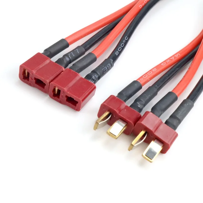 Dual Extension Y Splitter Cable with T Plug Connectors for RC Battery and Motor, 14AWG Silicone Wire