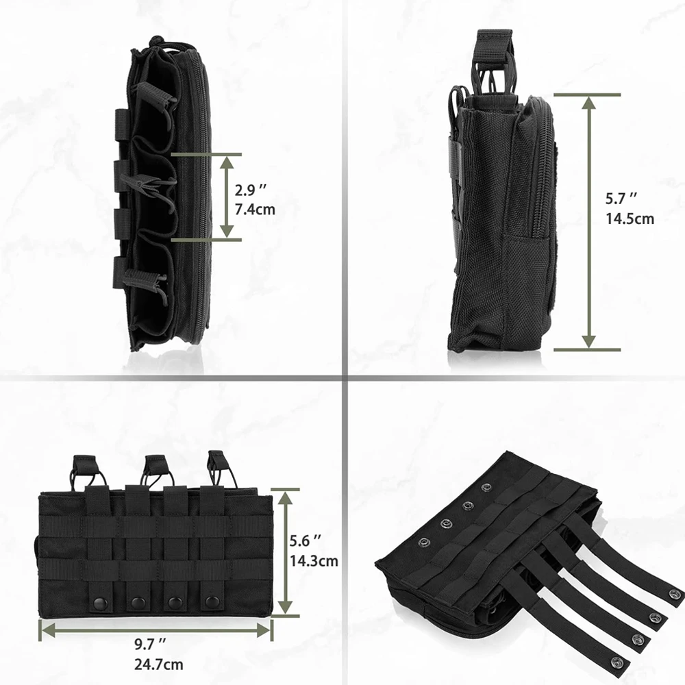 Tactical Triple Magazine Pouch Molle Admin Pouch Open Top Mag Bag Waist Pouch Compact EDC Bag Hunting Mag Holster Bag 6