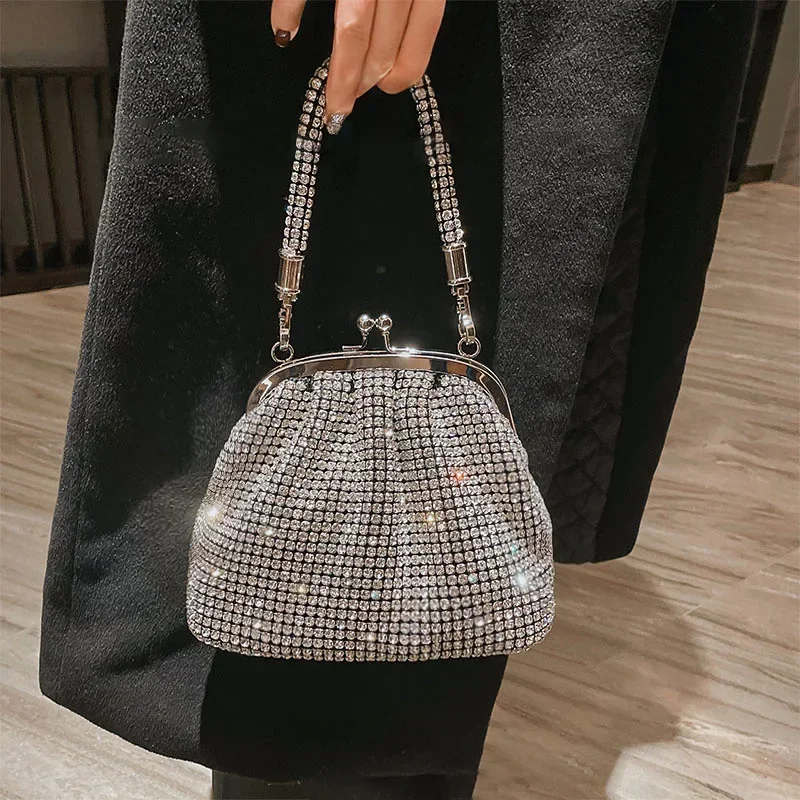 

Handbags Glitter Shell Rhinestone Small Bags Party Women Crytal Mesh 2023 Purse Crossbody Diamonds Clip Evening Shoulder Fashion
