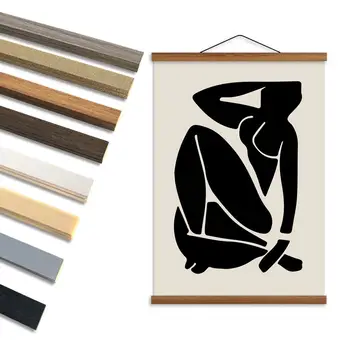 8 색 자석 티크 우드 블랙 월넛 소나무 걸이 스크롤 월 아트 사진 프레임, 가족 캔버스 회화 포스터 행거 프레임 상품 이미지