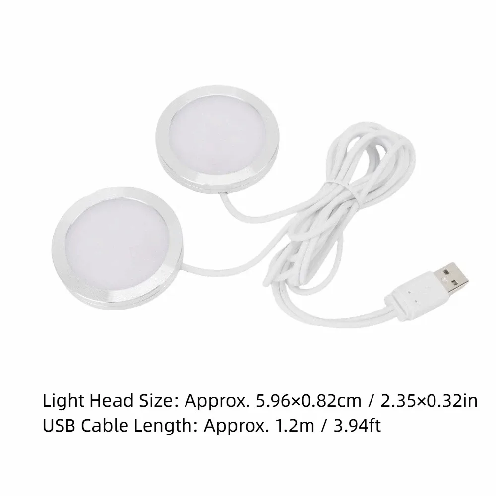 미니 듀얼 헤드 LED 스포트라이트 5V USB 전원 원형 언더 캐비닛 램프 3W CRI 90+ 언더 카운터 조명 주방 캐비닛