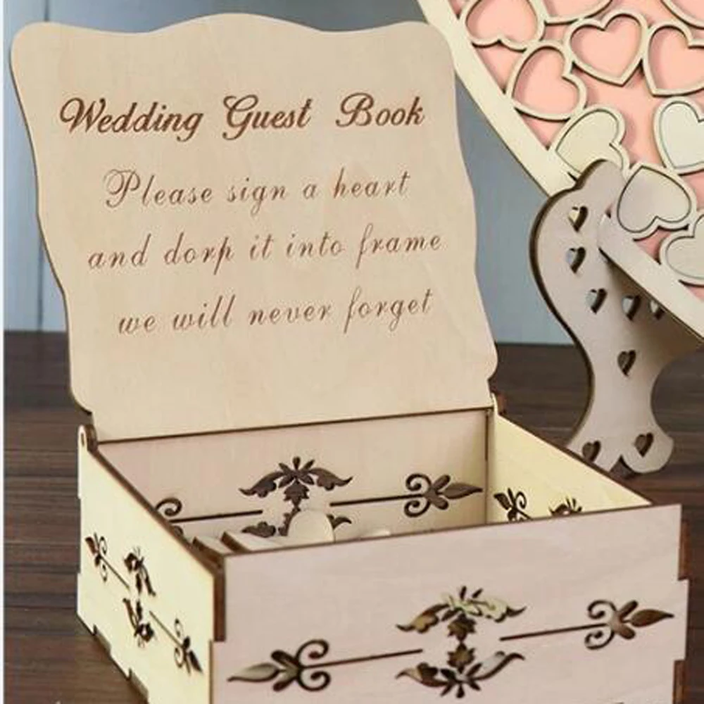Personalized Heart shape Wedding guest book Decoration Rustic Sweet Heart Drop box Wedding drop box 3D Guestbook wooden