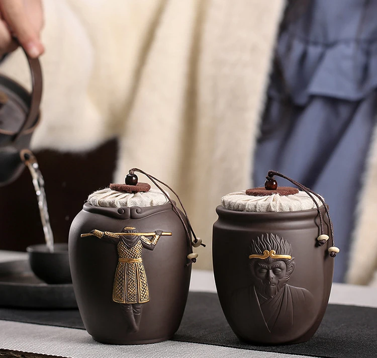 Figure Ceramic Tea Cans Sealed Candy Coffee Bean Storage Bottles Crafts Ornaments Food Containers Home Decoration