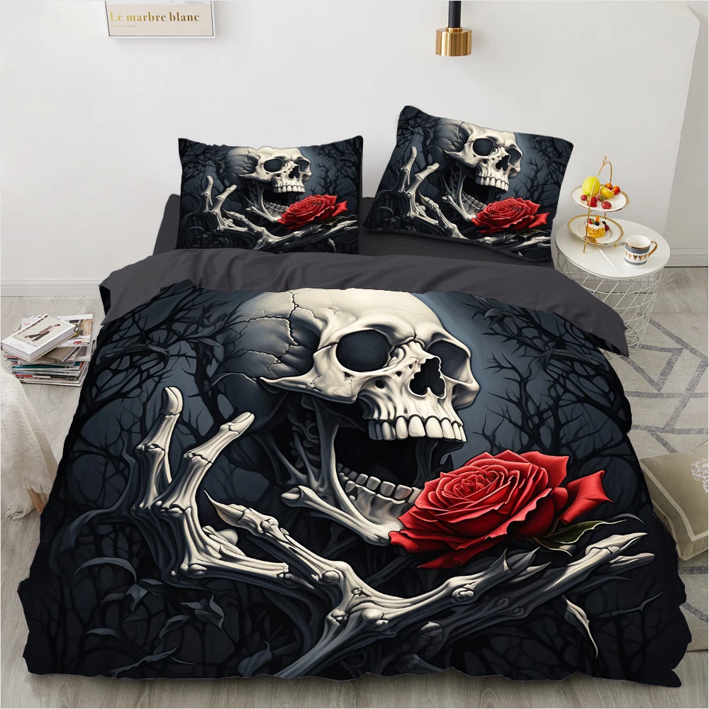 gothic skull rose duvet cover
