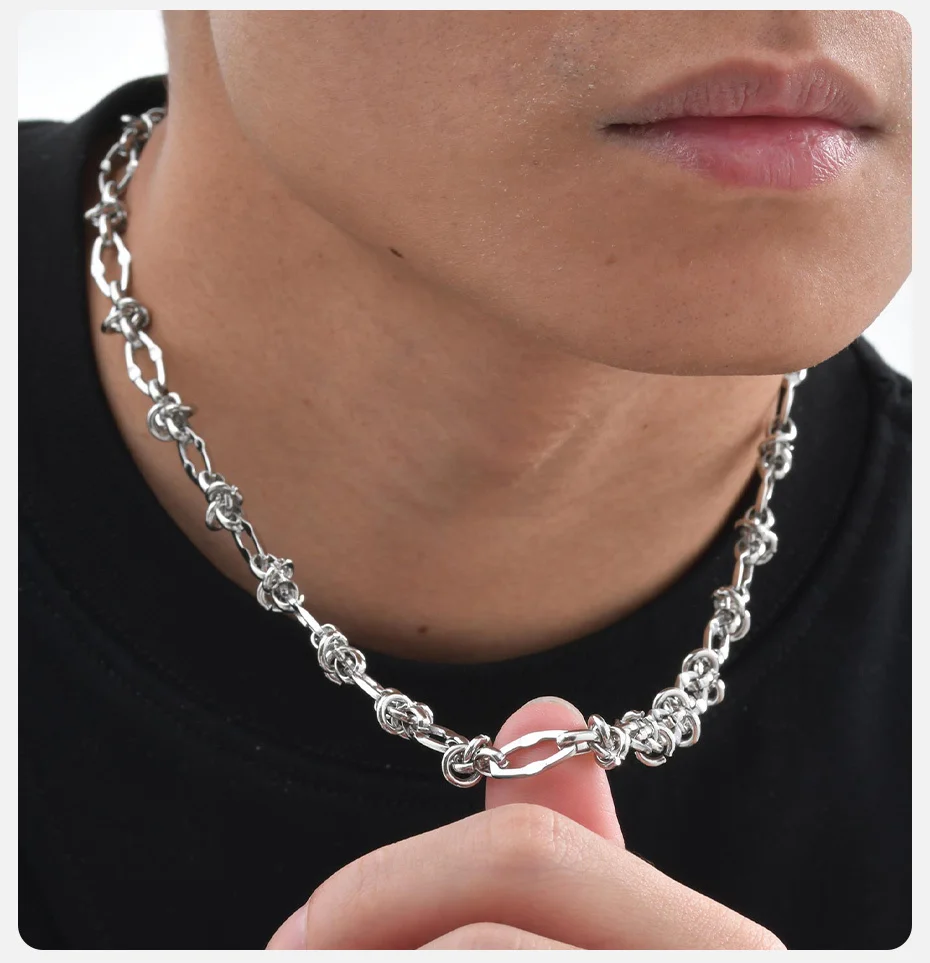 Vnox Persönlichkeit Thorn Knot Links Halsketten für Männer Frauen, Unisex Edelstahl Geometrische Kette Kragen, Kein Verblassen Unregelmäßige Halsband – Detail 3