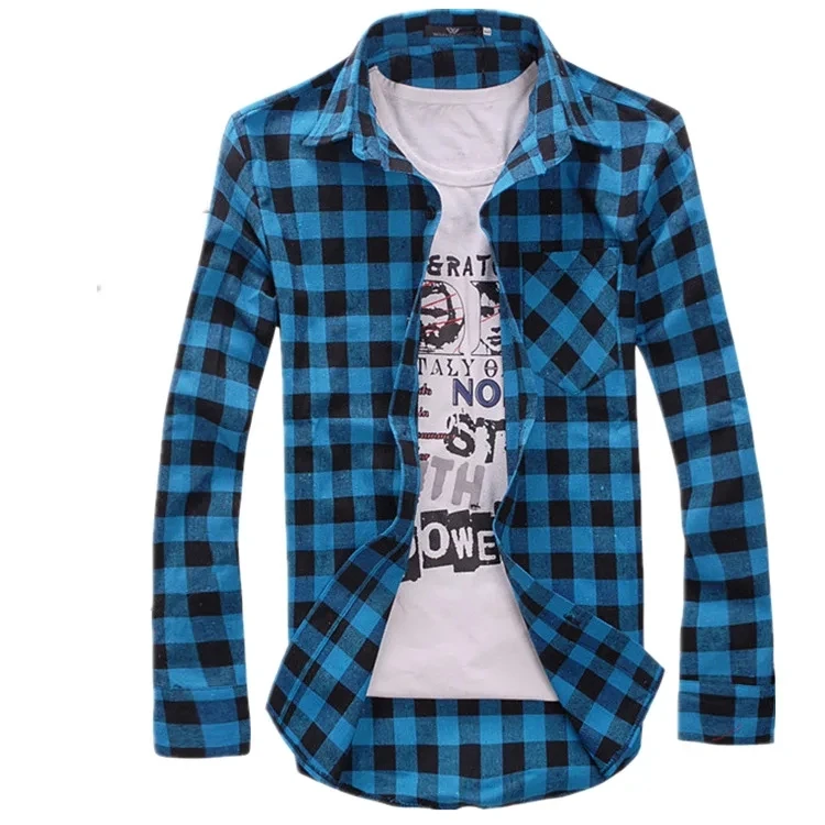 thumbnail image 1 of Camisa a cuadros para hombre, camisa informal con botones y cuadros, manga larga, ajustada, para primavera y otoño, de marca, suave y cómoda, a la moda, 1 of 5