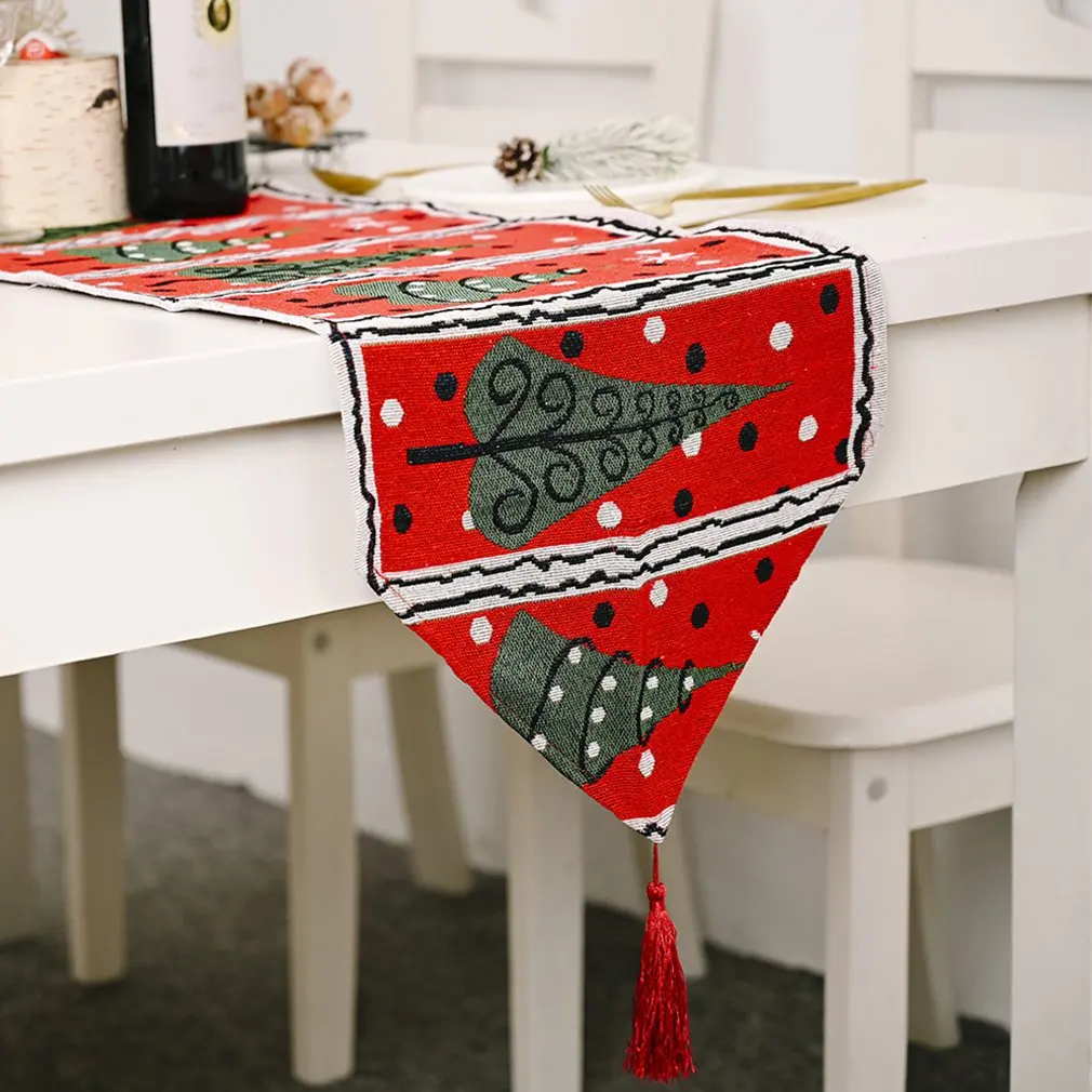 

Merry Christmas Snowflakes Dwarfs Reindeers Red Buffalo Check Table Runner for Home Dining Table Festival Party Decor Multiple