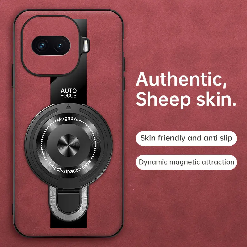 Sheepskin Leather Wireless Charging Magnetic Ring Holder Case - Shockproof and Stylish Cover