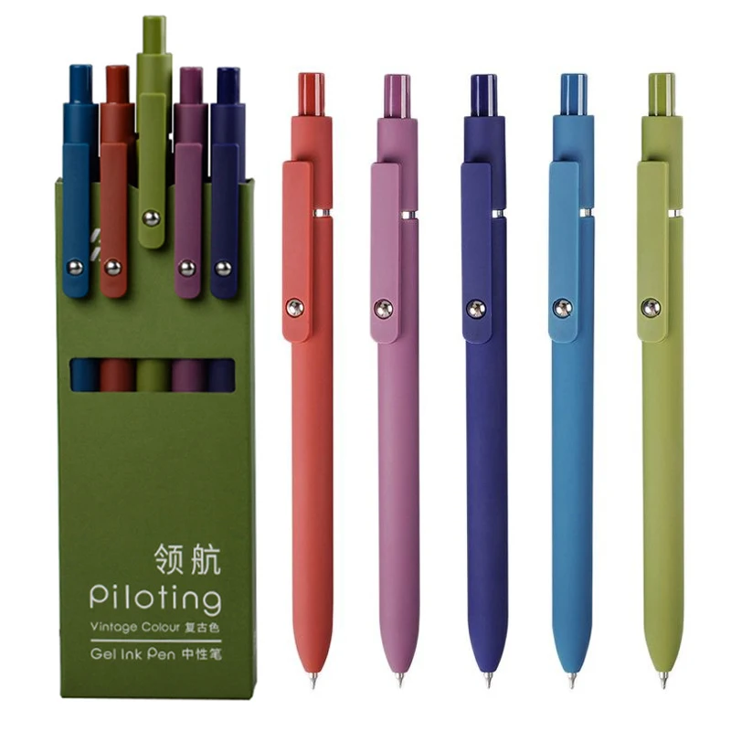 5pcs/set Piloting Morandi Colour Gel Pens Soft Touch Quick Dry Smooth 0.5mm Gel Ink Pen For School Student Writing Stationery 2