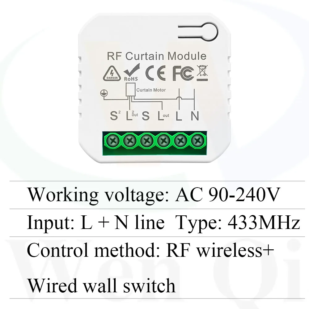 433MHz 110V 220V Curtain Blind Switch,2 Way Wireless Remote Control Roller Shutter Module Receiver Transmitter,for Motor Gate