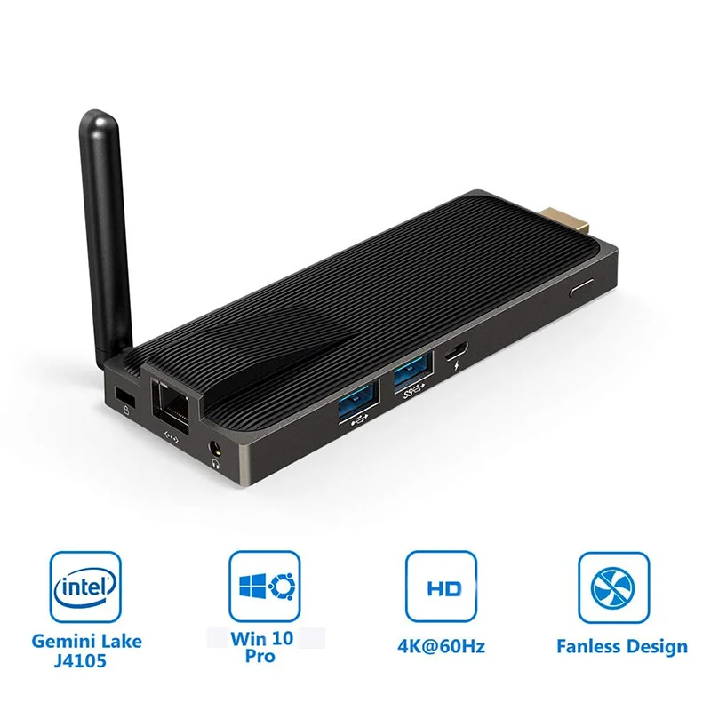 

Factory Outlet Fanless mini pc Portable Computer TV Stick Intel J4105 Win 10 Memory 64GB From shenzhen Factory