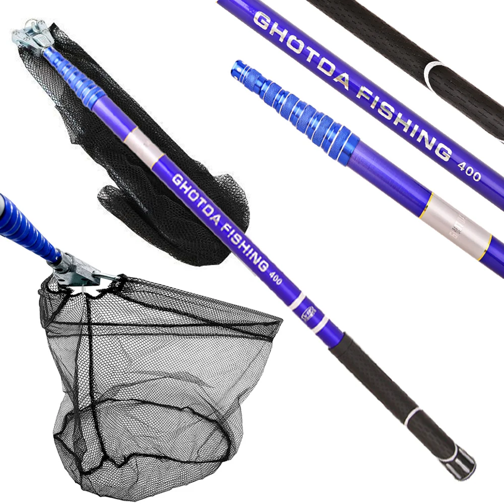 Folding Fishing Landing Hand Nets 2.1/3.0/3.6M Telescoping Flip Pole Lightweight Carp Carbon Fiber Folding with Eva Handle