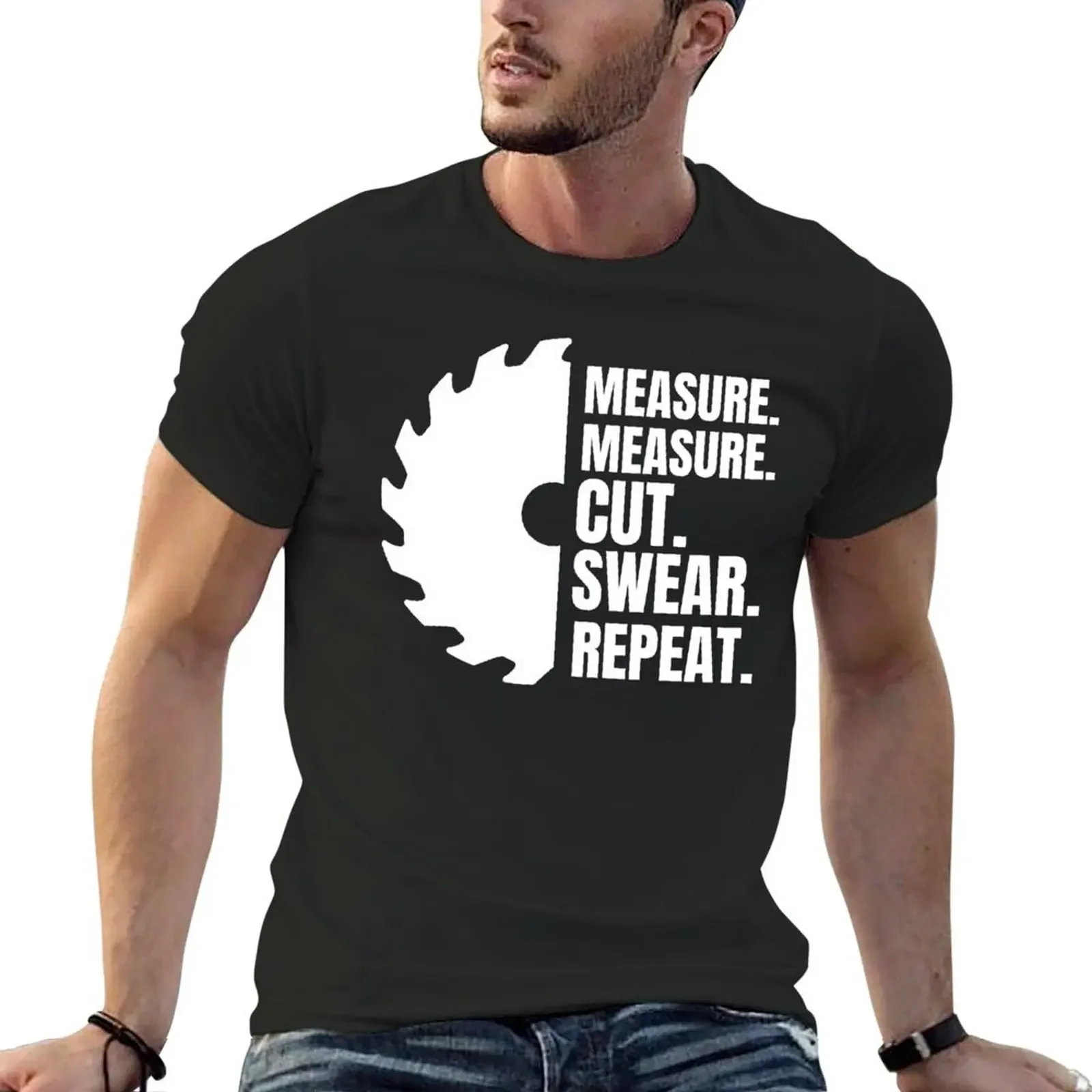 

Measure Measure Cut Swear Repeat T-shirt vintage funnys boys animal print mens t shirts casual stylish