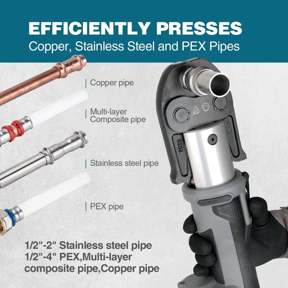 Tool Kit with 1/2" To 2" Pro Press Jaws for Copper Viega, 2pcs 4AH Battery, Fast Charger & Carrying Case, Tool Bag 4