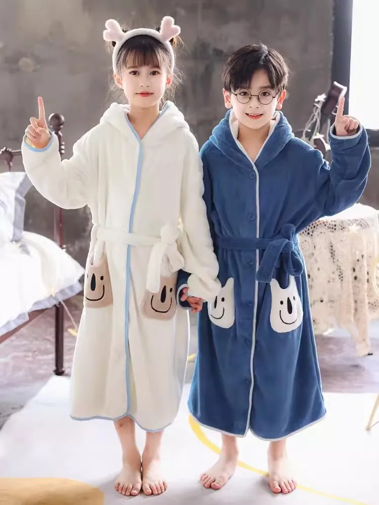 Fashion Bath Towel for Kids Girls Autumn Winter Teenage Boys Drying Sleepwear Children Cartoon Hooded Fleece Warm Homewear 8 12T