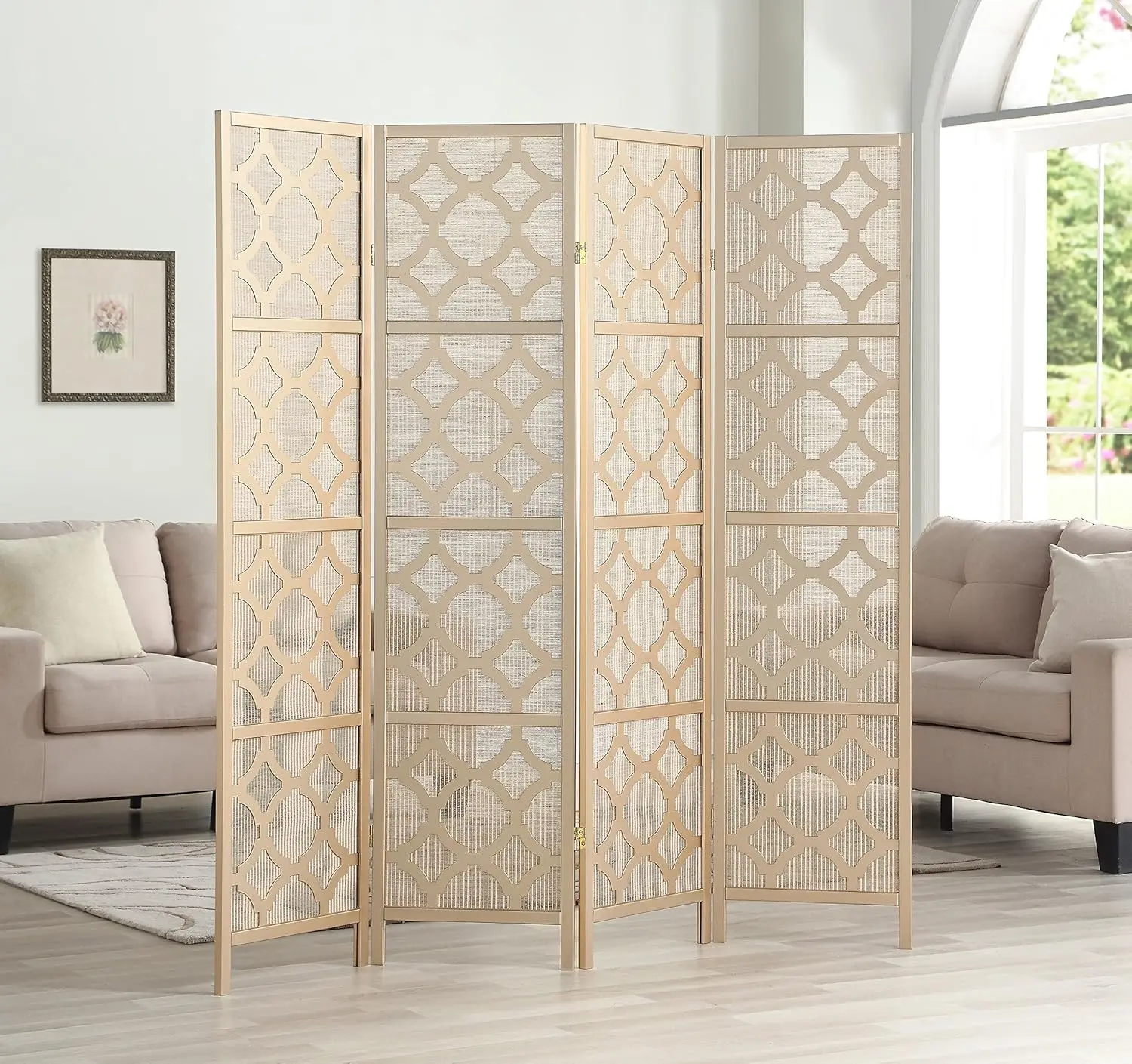 Quarterfoil Infused Diamond Design 4-Panel Room Divider