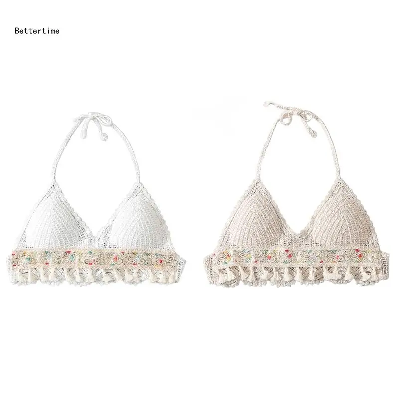 

B36D Stylish Bohemian V Neck Crochet Halter Top Summer Must Have Beachwear for Women