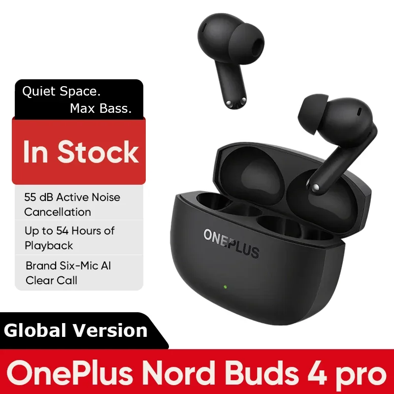 Versão Global OnePlus Nord Buds 4 Pro Fones de Ouvido Sem Fio TWS com Cancelamento Ativo de Ruído de 55dB Bluetooth 6.0 IP55