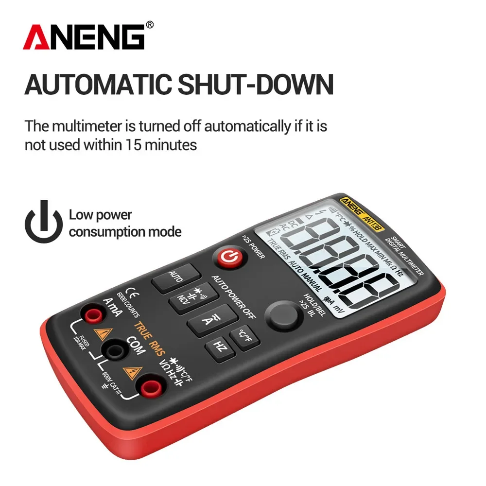ANENG AN113B Digital Multimeter True RMS with Temperature Tester 6000 Counts Auto-Ranging AC/DC Transistor Voltage Meter digital multimeter