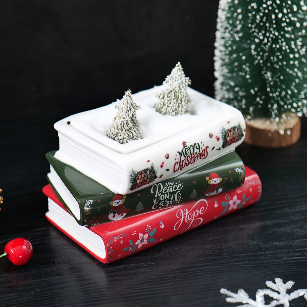 Flower Pot Small Ceramic Book-Shaped Planter with Hole Cute Bookshelf Decor Home Desk Decoration Accessories Office Living Room