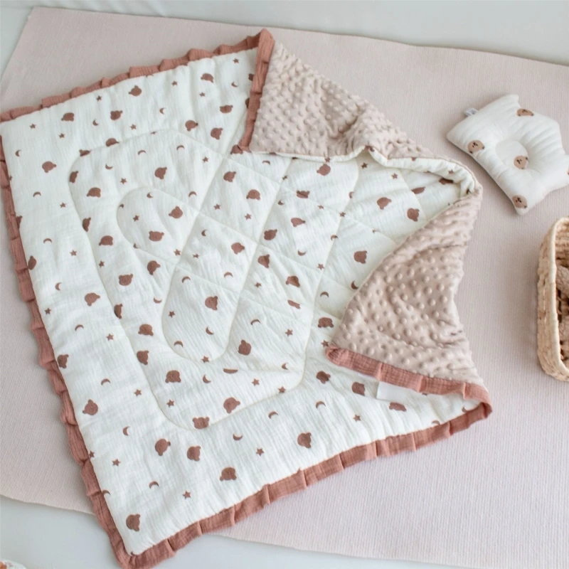 Lovely Kids Cotton Quilt Comfortable Baby Throw Blanket with Delicate Lace Edging for Toddlers Crib or Strollers A2UB 1