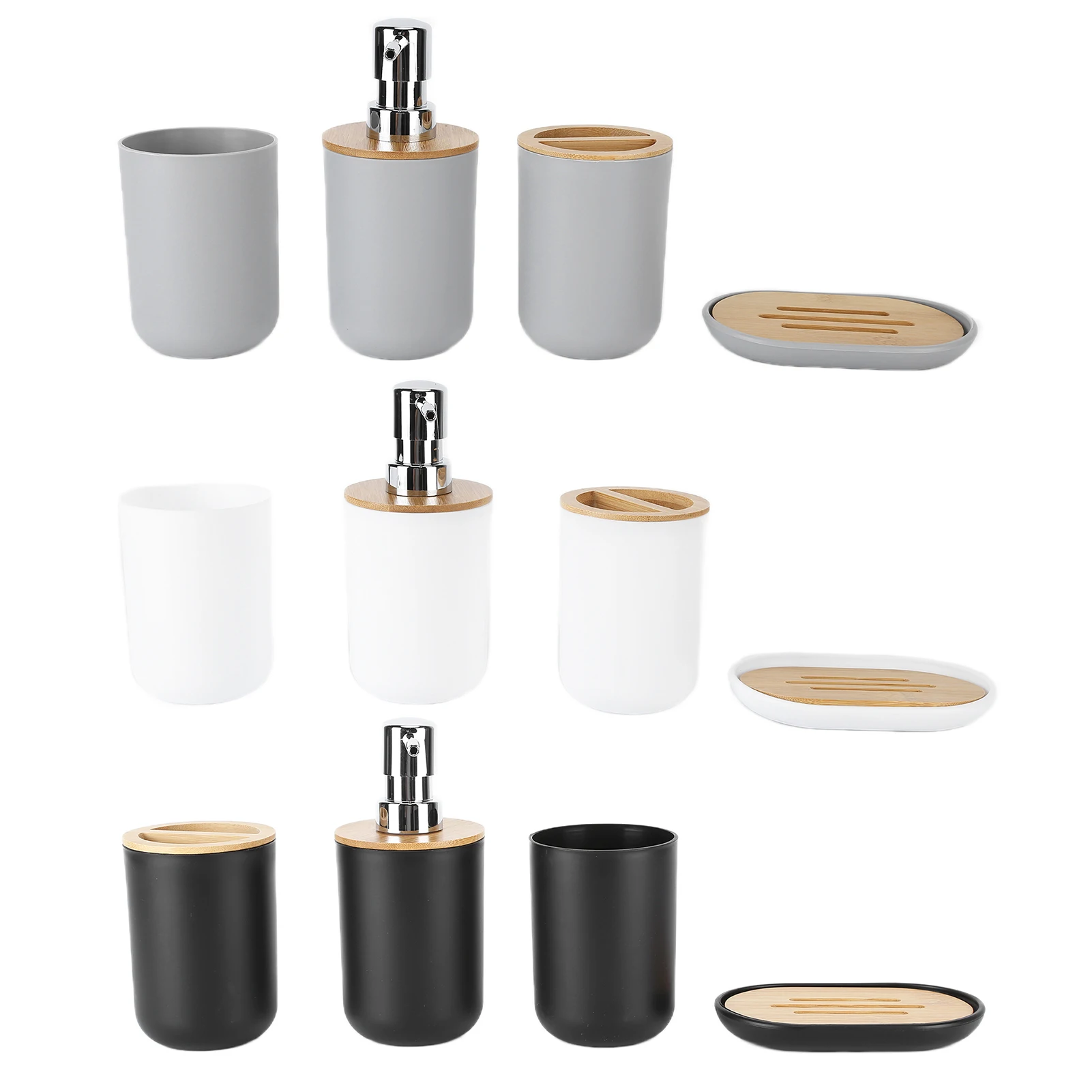 Bamboo Waterproof Bathroom Accessory Set Toothbrush Holder Dispenser Image 1