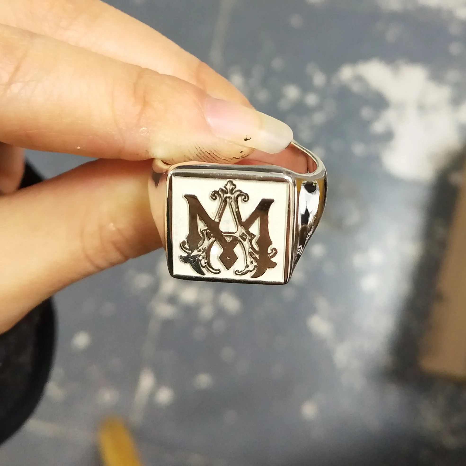 Custom Engraved 17mm Square Top Ring Solid Silver Engraved Signet