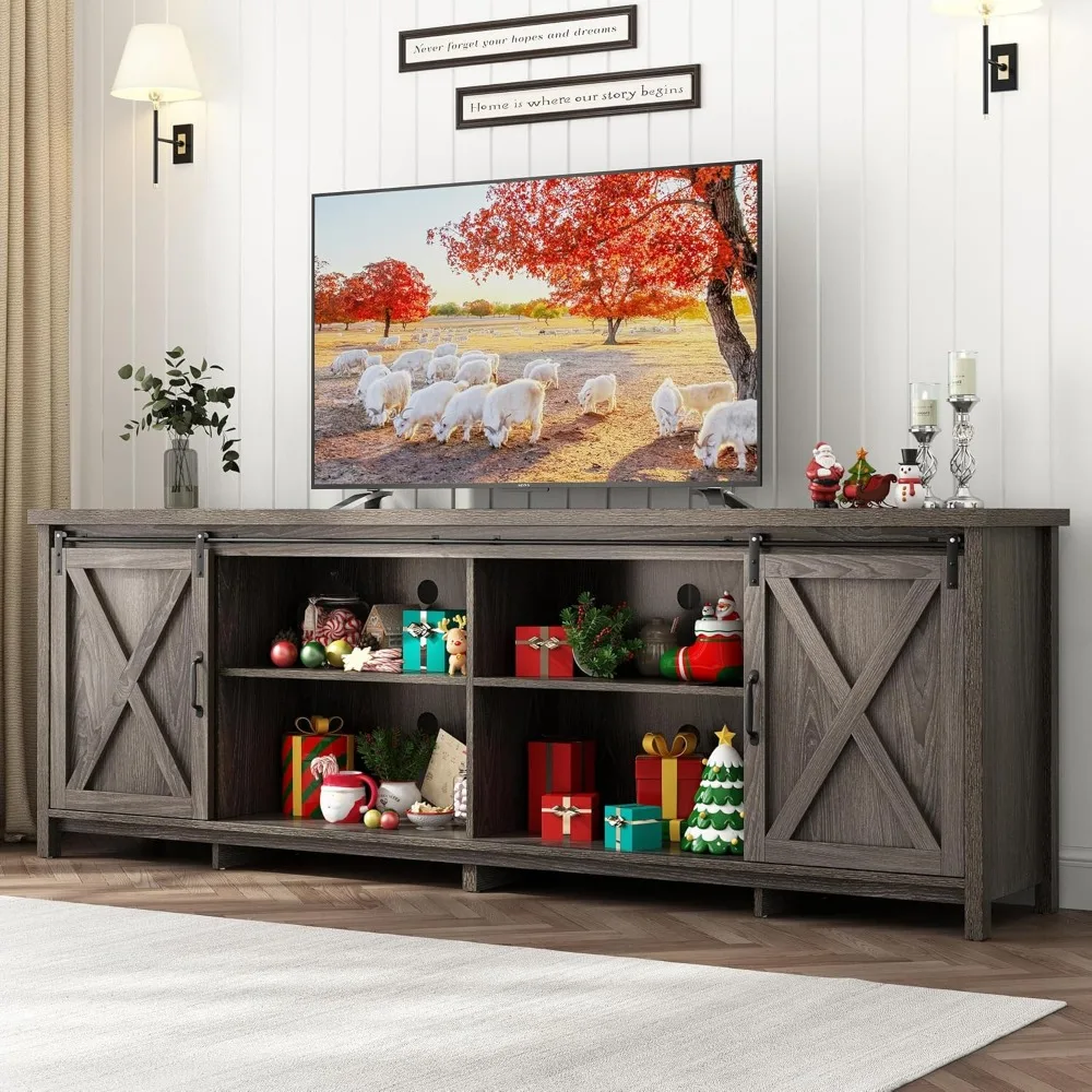 80 INCH Farmhouse TV Stands for 90 inch TV w/Adjustable Shelves