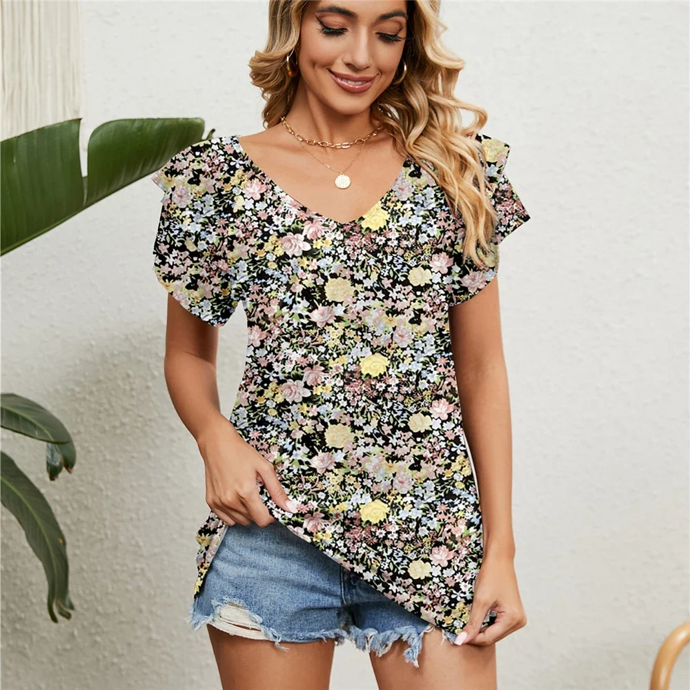 Women's Shirts Blouses for Women Elegant Summer Tops Short Sleeve Korean Popular Clothes Black Blouse Woman Trend 2024 Clothing