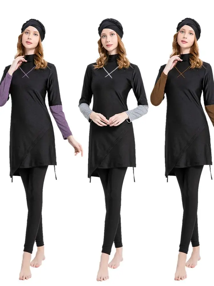 

2024 г., мусульманский женский элегантный комплект из 3 предметов Дубай, купальник-абайя, скромный купальник, женская одежда для плавания с шапочкой, женская одежда