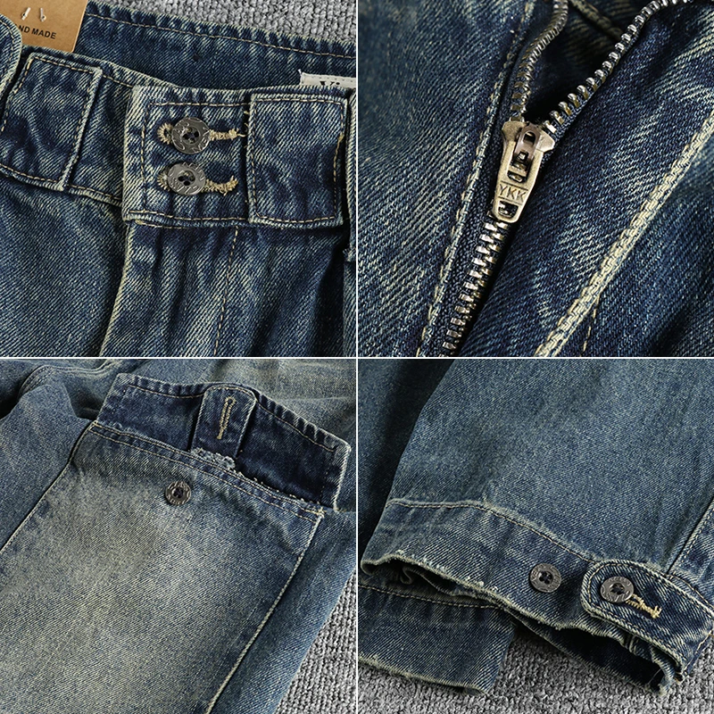 Vintage-inspired Blue Washed Cargo Jeans for Men with Wide Legs
