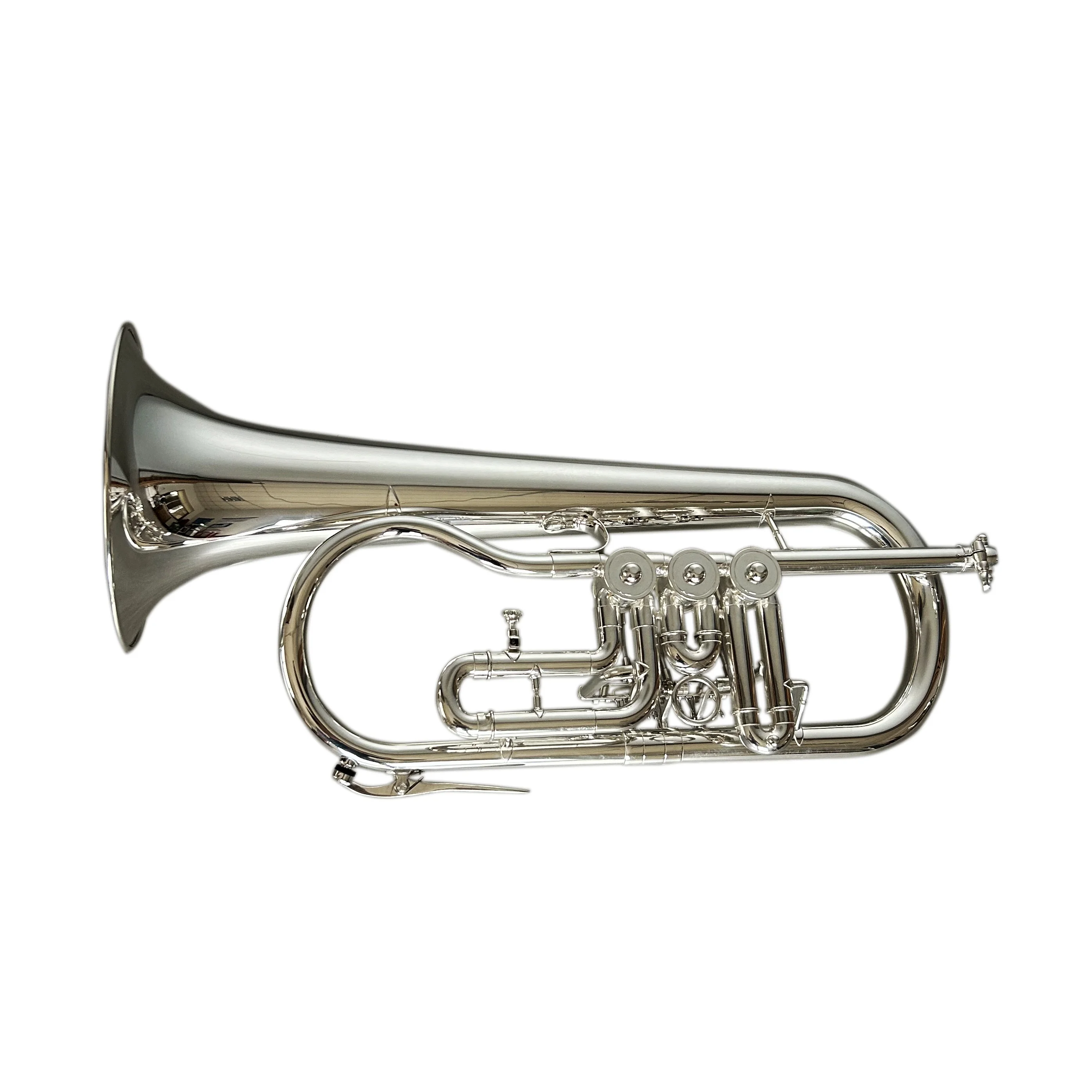 SEASOUND Professional BB Tone Flugelhorn OEM Rotary Piston Brass Trumpet Wind Instrument JYFG411S with Silver Surface