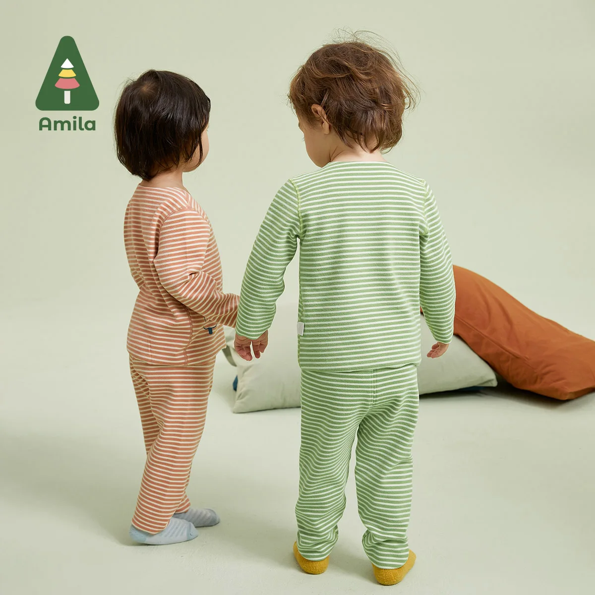 Amila Baby Underwear Set Autumn New Seamless Cutting Colors Pattern Printing Boys Girls Cotton Children Homewear Clothes