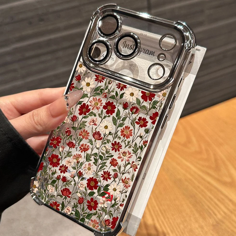Elegant Daisy Flower Plating Airbag Phone Case - Transparent Shockproof Design