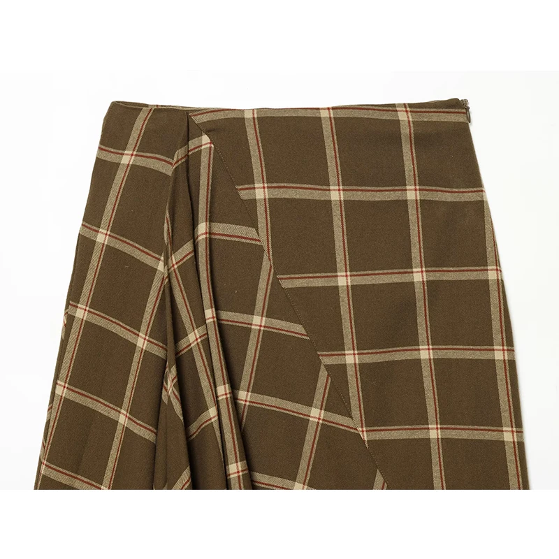 Elegant Pleated Long Skirts For Women Fashion Plaid New High Waist Midi Skirt High Street Casual Chic Party Skirts