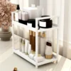2 Tier Under Sink Organizer Sliding Cabinet Basket Organizer Storage Rack with Hooks Hanging Cup Bathroom Kitchen Organizer 5