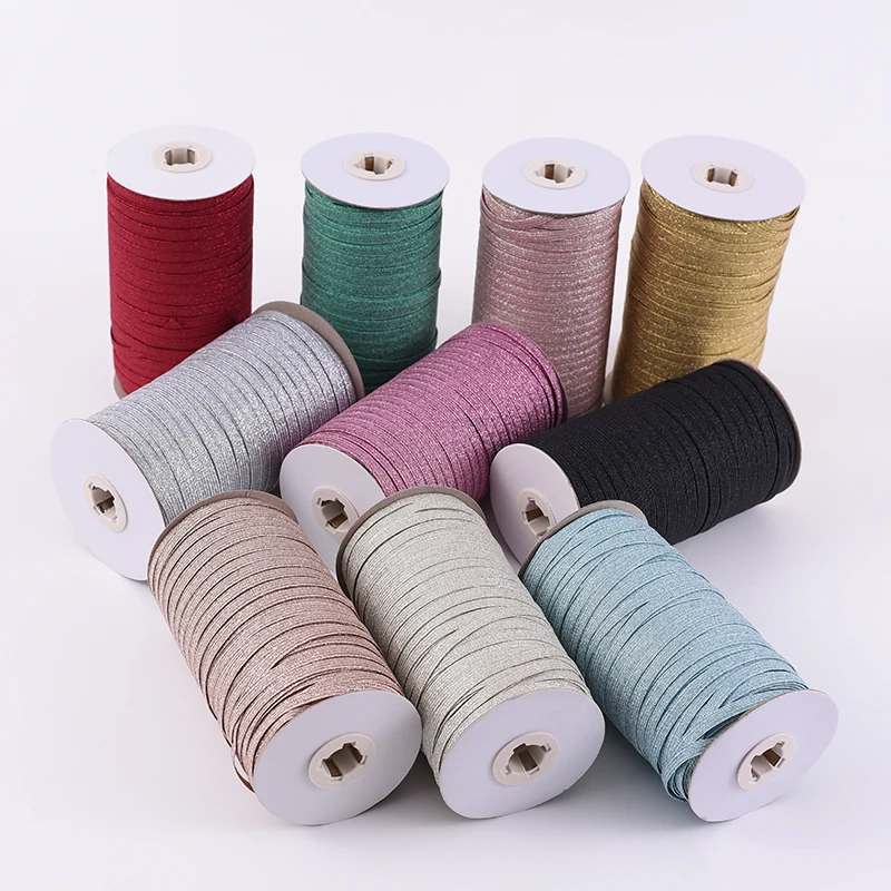 144yard/roll 6mm Gold Silver Red Colorful Elastic Sewing Elastic Band Flat Rubber Band Waist Band Stretch Rope Elastic Ribbon