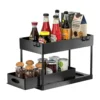 2 Tier Under Sink Organizer Sliding Cabinet Basket Organizer Storage Rack with Hooks Hanging Cup Bathroom Kitchen Organizer 3