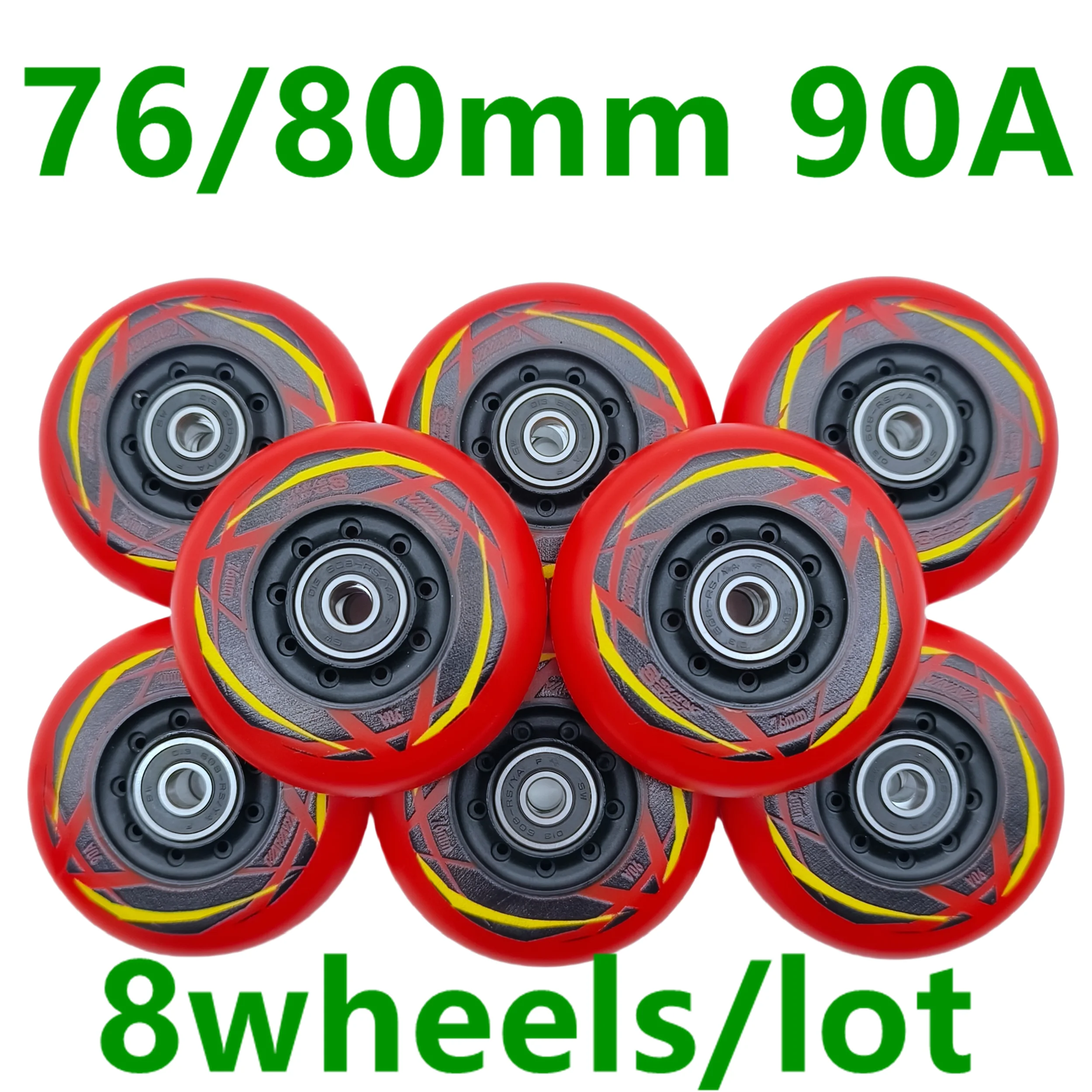 Braking wheel skate wheel roller 76mm 80mm hardness 90A with smooth bearings 8wheels/lot, skateboard wheel,roller skates wheels