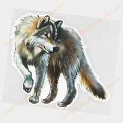 Fuzhen – autocollants pour pare brise, dessin animé, accessoires extérieurs, dessin artistique, gris argent, loup, décoration pour fenêtre, voiture 