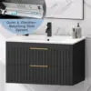 30" Bathroom Vanity Cabinet with Sink Combo, Wall Mounted Floating Bathroom Vanity w/ 2 Big Drawer and Gold Metal Handles, Black 4