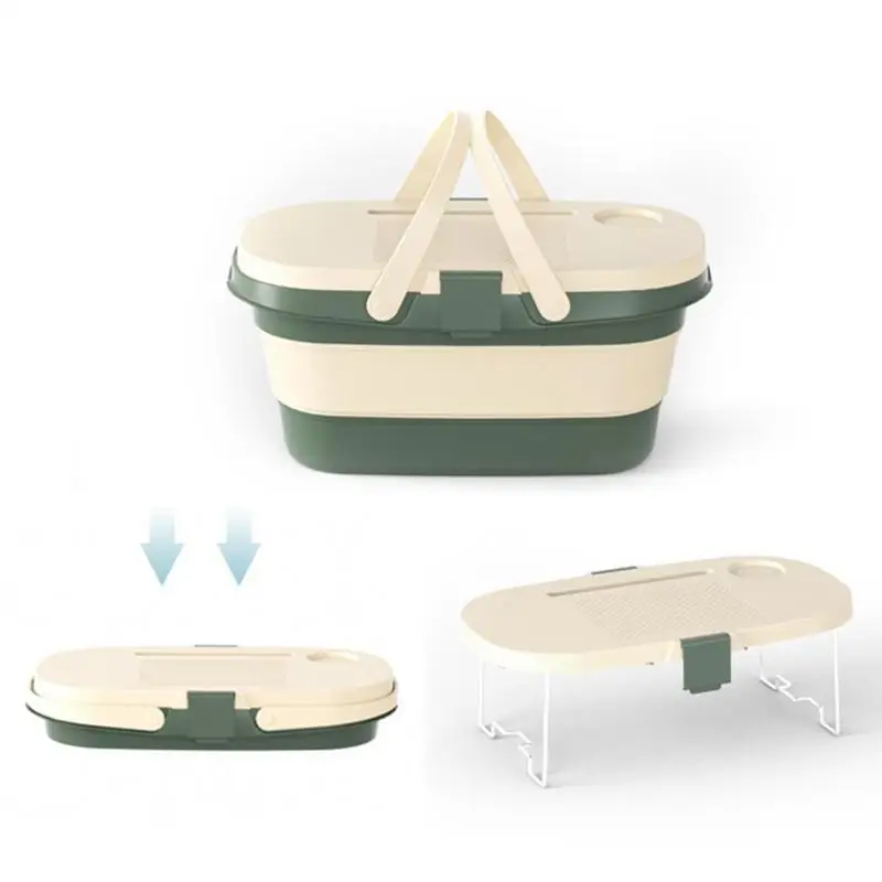 Foldable Storage Basket With Lid Table For Picnic Fruit Camping Equipment Outdoor Accessories Supplies Kitchen Organizer Box