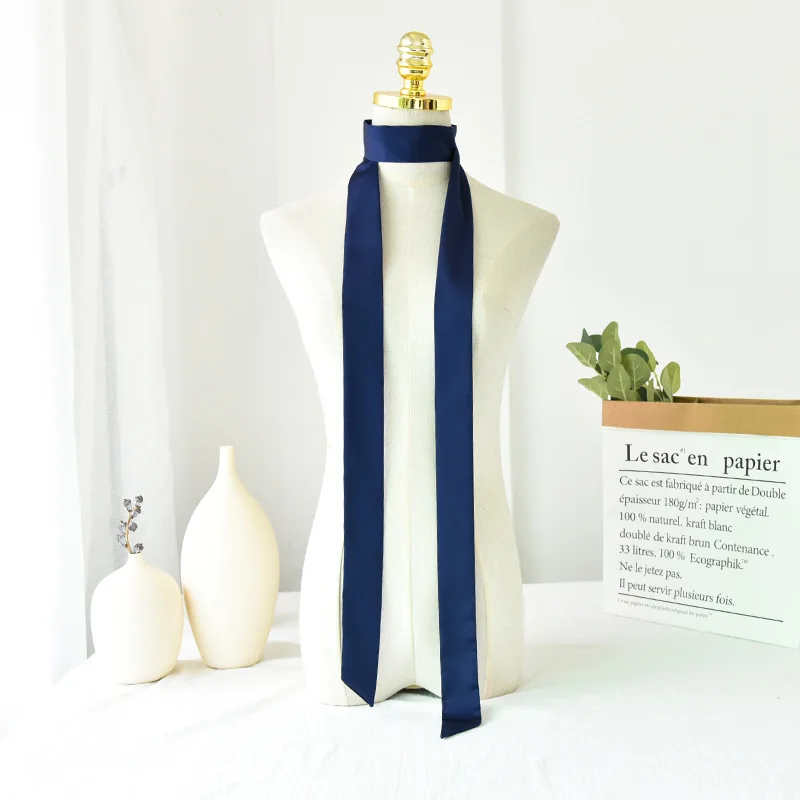 Silk Scarf Satin Narrow Neckerchief Solid Long Thin Head Neck Hair Band Bag Ribbon Headbands DIY