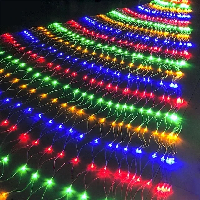 Cadena de luces LED de red, 8 modos, 220 V, 1,5 x 1,5 m, 3 x 2 m, 2 x 2 m, decoración navideña, para fiestas de bodas, para exteriores, impermeable