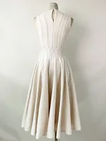 فستان نسائي عالي الخصر بلا أكمام برقبة دائرية ، خطوط براقة ، فساتين أنيقة بطيات ، أحادي اللون ، موضة الربيع ، جديد ، 140db381 1