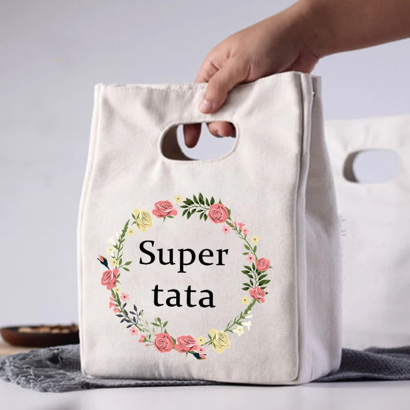 

Летняя сумка-холодильник с принтом Super Tata, портативные изолированные холщовые сумки для обеда, Термосумка для пикника, конфетная сумка в подарок