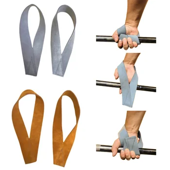 1 Pair V-Shape Weightlifting Straps Double Layer Cowhide  Lifting Straps Gym Deadlift Wrist Straps for Powerlifting Bodybuilding