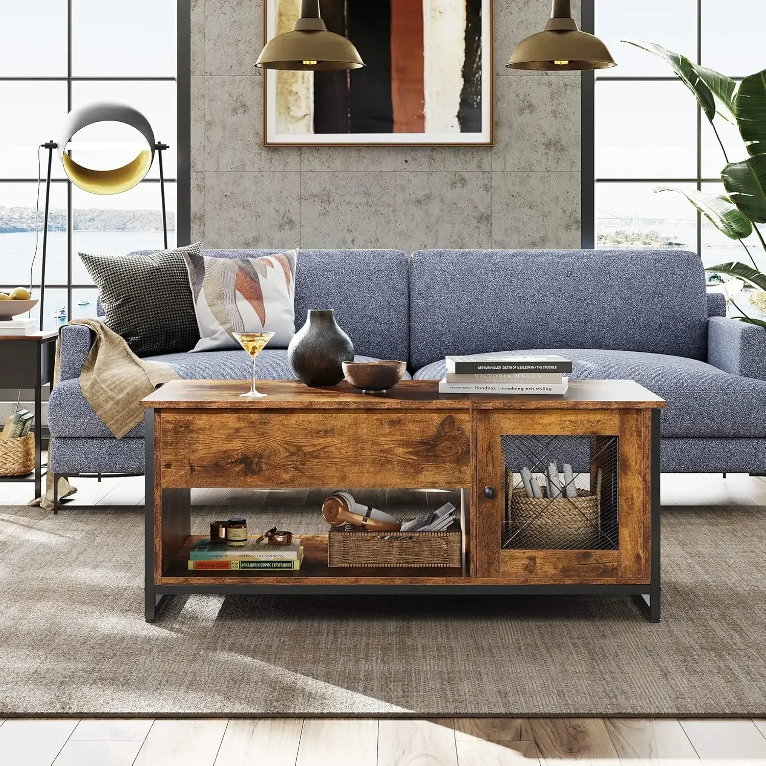 Coffee Table, 41.7" Lift Top Coffee Table with Hidden Compartment and Storage Cabinet, Wood Center Table , Rustic Brown 4