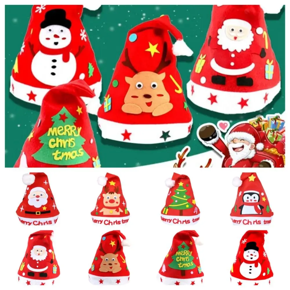 

Handmade Santa Hat DIY Christmas Hat Kids Xmas Arts Hats Kriss Kringle Hat Non-woven Fabric Santa Claus Elk Penguin Toy